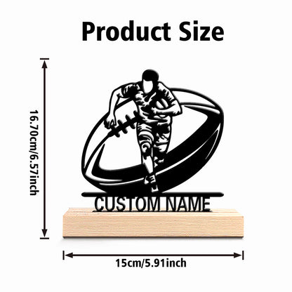 Personalized Custom Rugby Metal Statue with 0Wooden Base